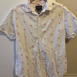 Large Flamingo Denim and Flower button up shirt